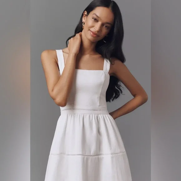 Reformation Everett Linen Dress in White - Picture 4 of 10